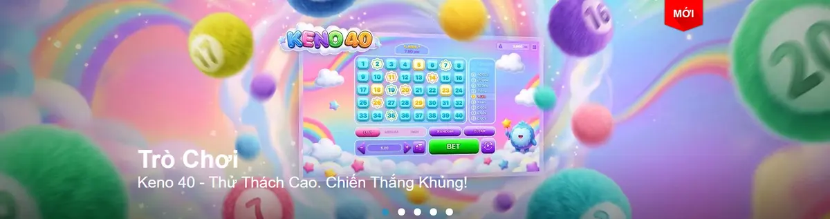 Trò chơi Keno 40 tại W88 với bảng số và các quả bóng nhiều màu
